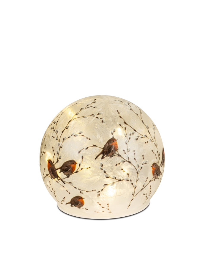 LED Deko Licht Wintervogel 12cm Glaskugel mit Timer