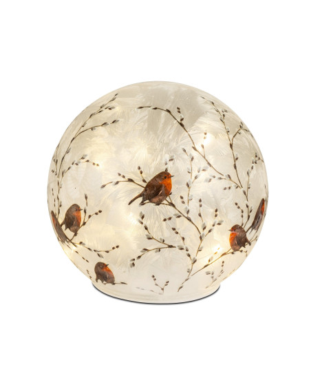 LED Deko Licht Wintervogel 15cm Glaskugel mit Timer