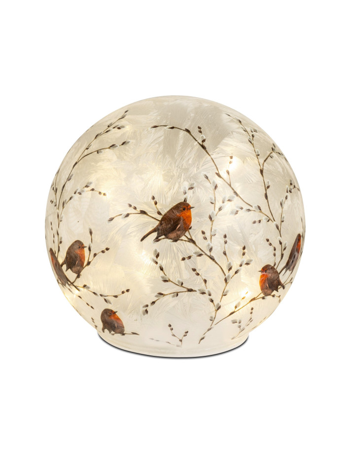 LED Deko Licht Wintervogel 18cm Glaskugel mit Timer