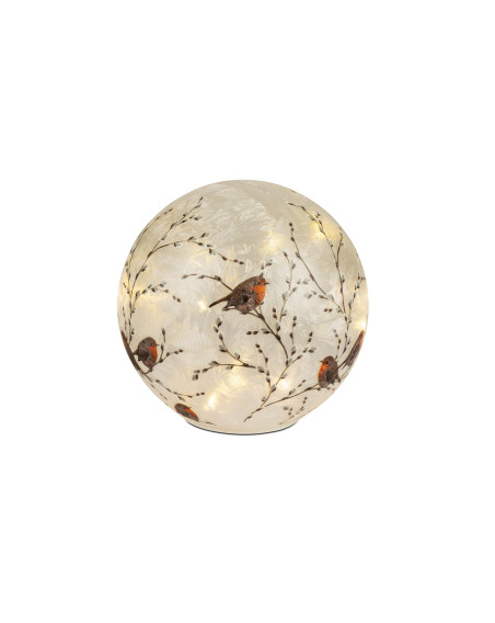 LED Deko Licht Wintervogel 18cm Glaskugel mit Timer