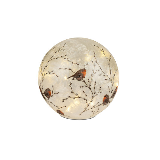 LED Deko Licht Wintervogel 15cm Glaskugel mit Timer