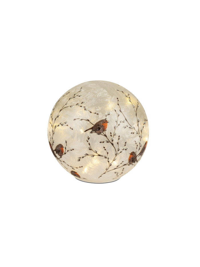 LED Deko Licht Wintervogel 15cm Glaskugel mit Timer