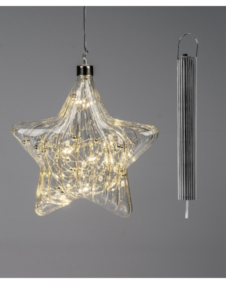 LED Deko Licht Stern mit Perlen 15cm, Glas mit Timer