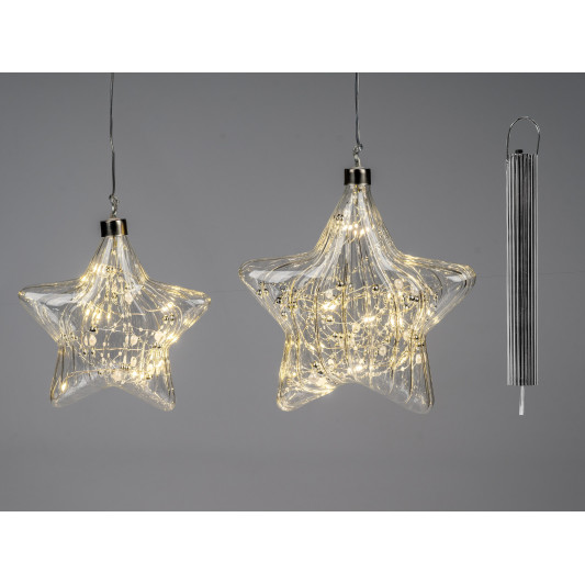 LED Deko Licht Stern mit Perlen 18cm, Glas mit Timer