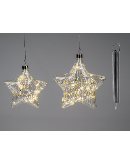 LED Deko Licht Stern mit Perlen 18cm, Glas mit Timer