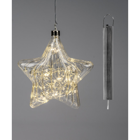 LED Deko Licht Stern mit Perlen 18cm, Glas mit Timer