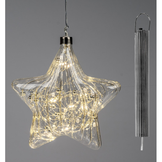 LED Deko Licht Stern mit Perlen 18cm, Glas mit Timer