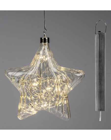 LED Deko Licht Stern mit Perlen 18cm, Glas mit Timer