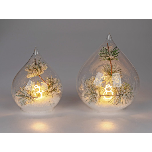 LED Deko Licht Schneemann 16cm, Glastropfen mit Timer