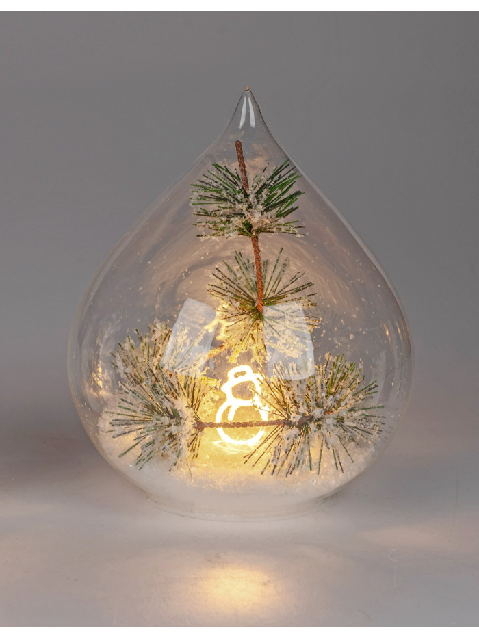 LED Deko Licht Schneemann 18cm, Glastropfen mit Timer