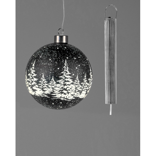 LED Glaskugel Winternacht hängend 12cm schwarz mit Timer