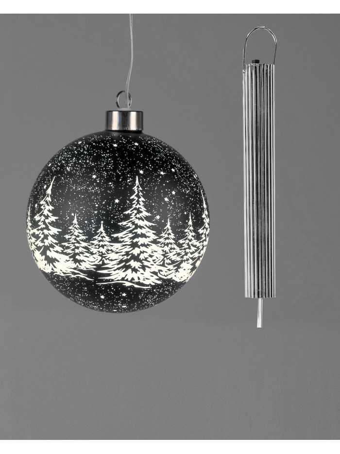 LED Glaskugel Winternacht hängend 12cm schwarz mit Timer