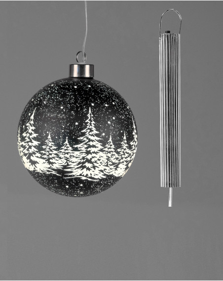 LED Glaskugel Winternacht hängend 12cm schwarz mit Timer