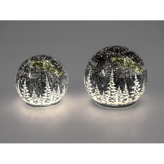 LED Glaskugel Winternacht hängend 12cm schwarz mit Timer