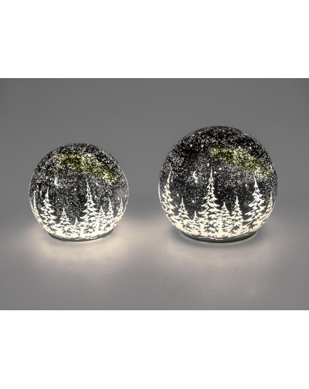 LED Glaskugel Winternacht hängend 12cm schwarz mit Timer