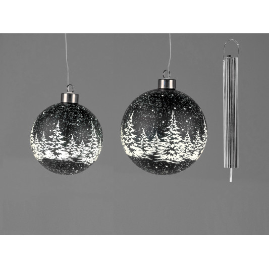LED Glaskugel Winternacht hängend 15cm schwarz mit Timer