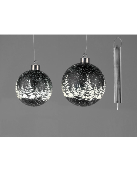 LED Glaskugel Winternacht hängend 15cm schwarz mit Timer