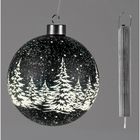 LED Glaskugel Winternacht hängend 15cm schwarz mit Timer