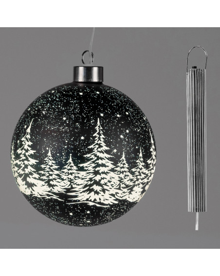 LED Glaskugel Winternacht hängend 15cm schwarz mit Timer