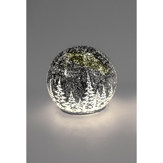 LED Glaskugel Winternacht stehend 12cm schwarz mit Timer