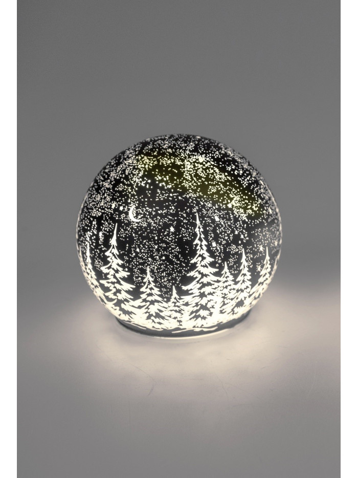 LED Glaskugel Winternacht stehend 12cm schwarz mit Timer