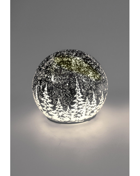 LED Glaskugel Winternacht stehend 12cm schwarz mit Timer