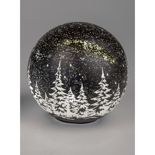 LED Glaskugel Winternacht mit Drehmotor und Sternschnuppe stehend 15cm, schwarz mit Timer