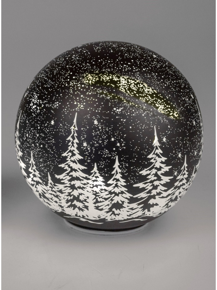 LED Glaskugel Winternacht mit Drehmotor und Sternschnuppe stehend 15cm, schwarz mit Timer