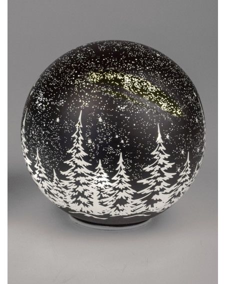 LED Glaskugel Winternacht mit Drehmotor und Sternschnuppe stehend 15cm, schwarz mit Timer