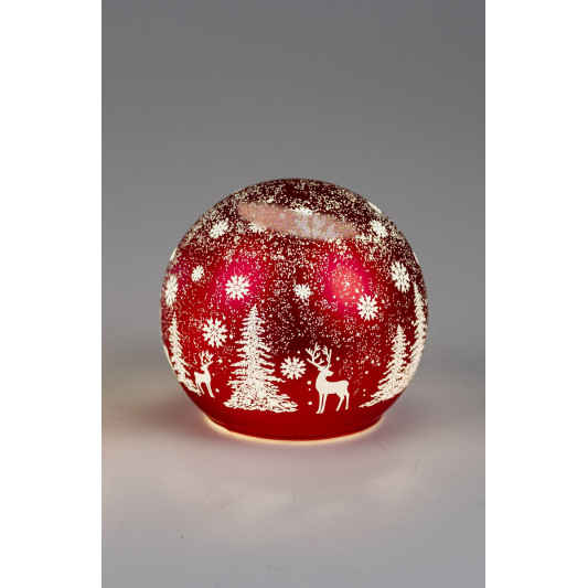LED Glaskugel Winter Rot stehend 12cm mit Timer