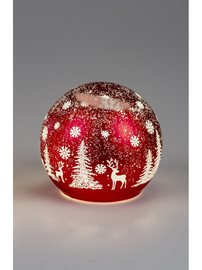 LED Glaskugel Winter Rot stehend 12cm mit Timer