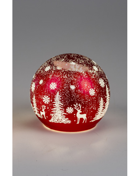 LED Glaskugel Winter Rot stehend 12cm mit Timer