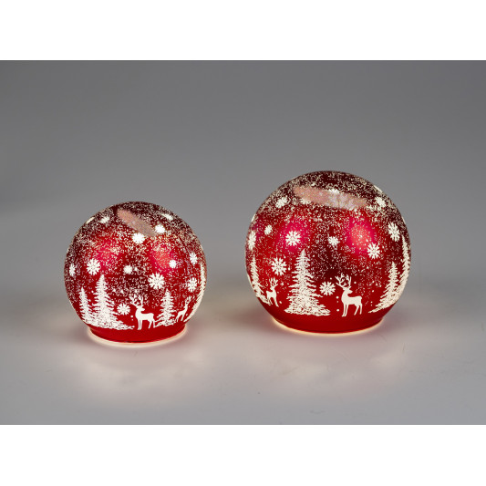LED Glaskugel Winter Rot stehend 12cm mit Timer