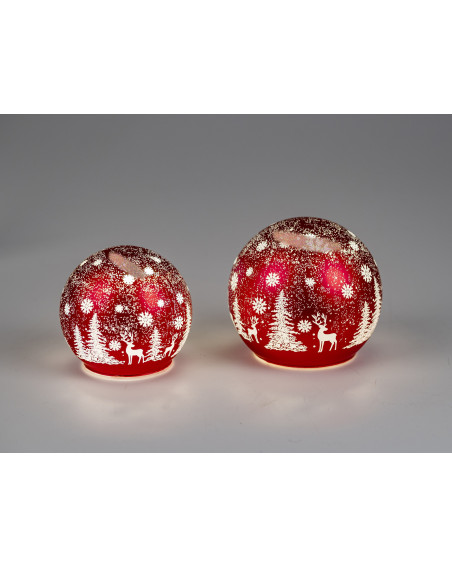 LED Glaskugel Winter Rot stehend 12cm mit Timer