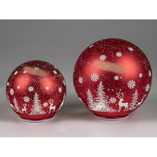 LED Glaskugel Winter Rot stehend 12cm mit Timer