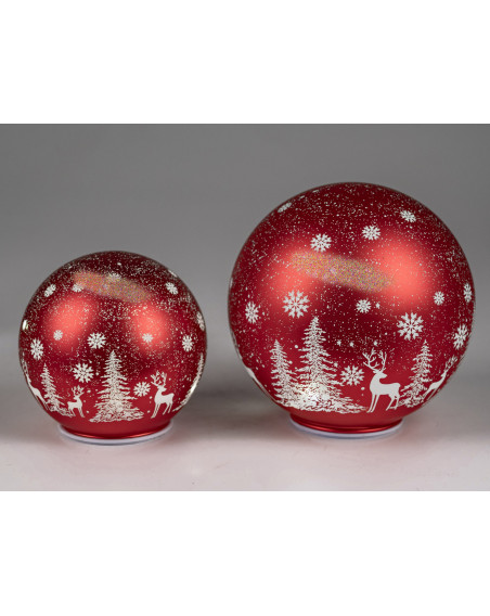 LED Glaskugel Winter Rot stehend 12cm mit Timer