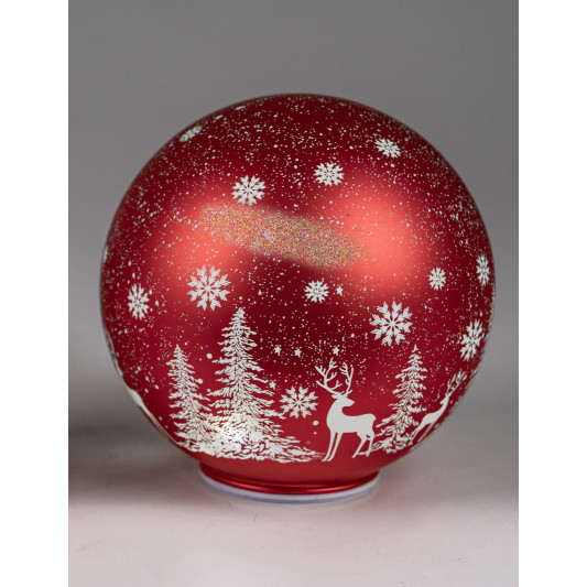 LED Glaskugel Winter Rot mit Drehmotor und Sternschnuppe stehend 15cm mit Timer