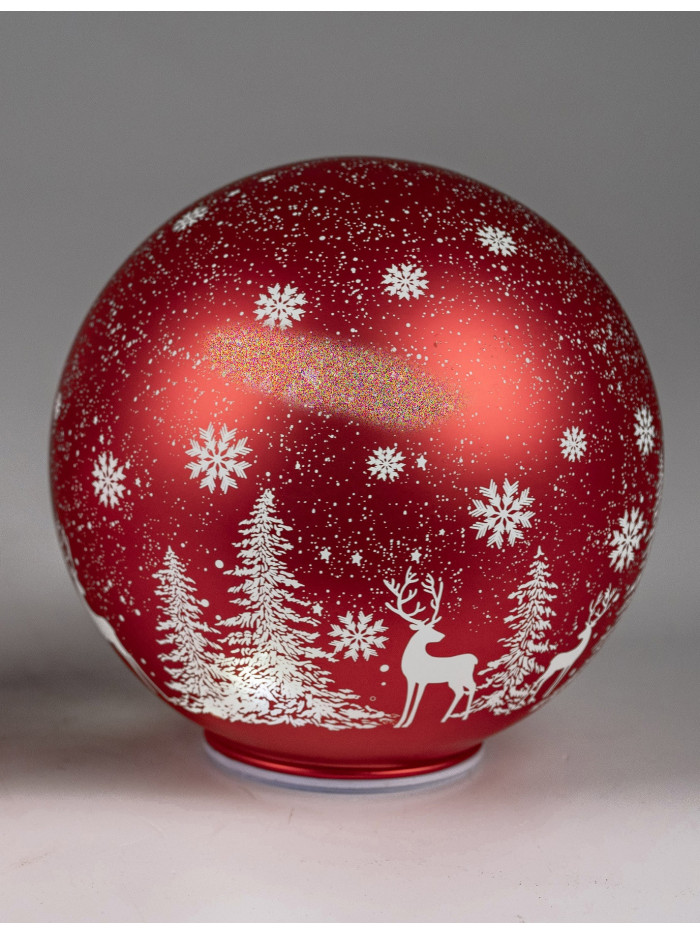 LED Glaskugel Winter Rot mit Drehmotor und Sternschnuppe stehend 15cm mit Timer