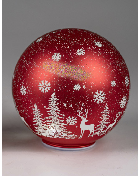 LED Glaskugel Winter Rot mit Drehmotor und Sternschnuppe stehend 15cm mit Timer