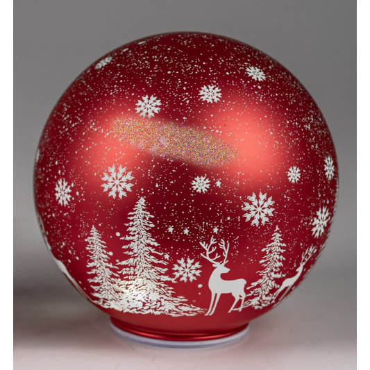 LED Glaskugel Winter Rot mit Drehmotor und Sternschnuppe stehend 20cm mit Timer