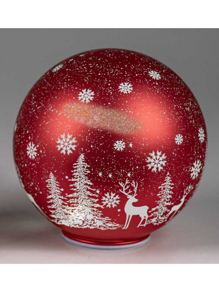 LED Glaskugel Winter Rot mit Drehmotor und Sternschnuppe stehend 20cm mit Timer
