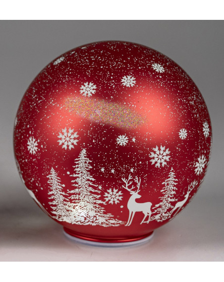 LED Glaskugel Winter Rot mit Drehmotor und Sternschnuppe stehend 20cm mit Timer