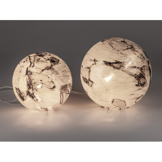 Lampe Marmor, mundgeblasenes Farbglas, braun-creme 24x24cm