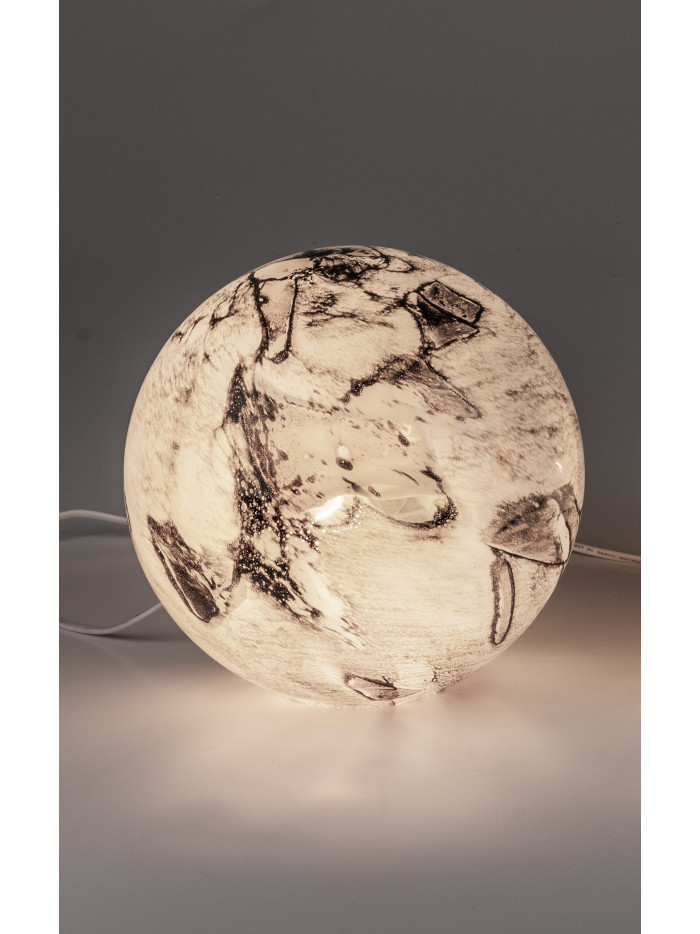 Lampe Marmor, mundgeblasenes Farbglas, braun-creme 24x24cm