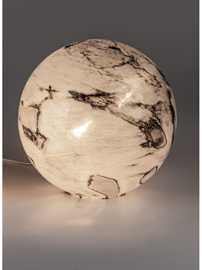 Lampe Marmor, mundgeblasenes Farbglas, braun-creme 29x29cm