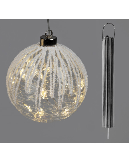 LED Glaskugel Winterzeit mit Schnee 10cm hängend