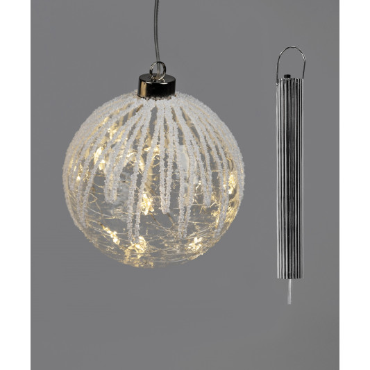 LED Glaskugel Winterzeit mit Schnee 10cm hängend