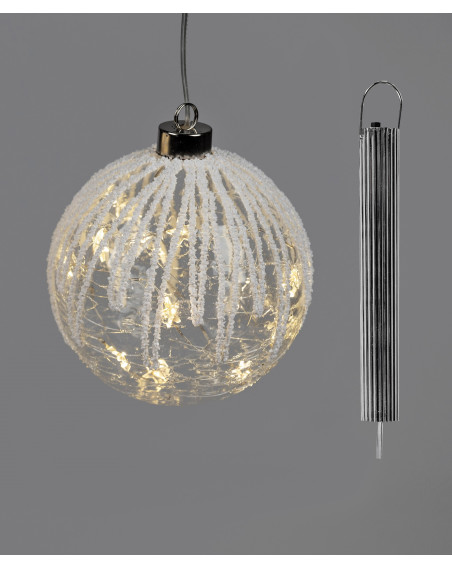 LED Glaskugel Winterzeit mit Schnee 10cm hängend