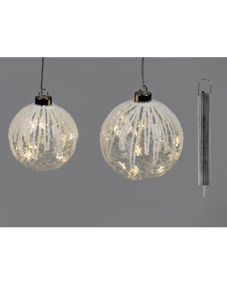 LED Glaskugel Winterzeit mit Schnee 10cm hängend