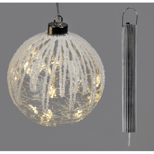 LED Glaskugel Winterzeit mit Schnee 12cm hängend